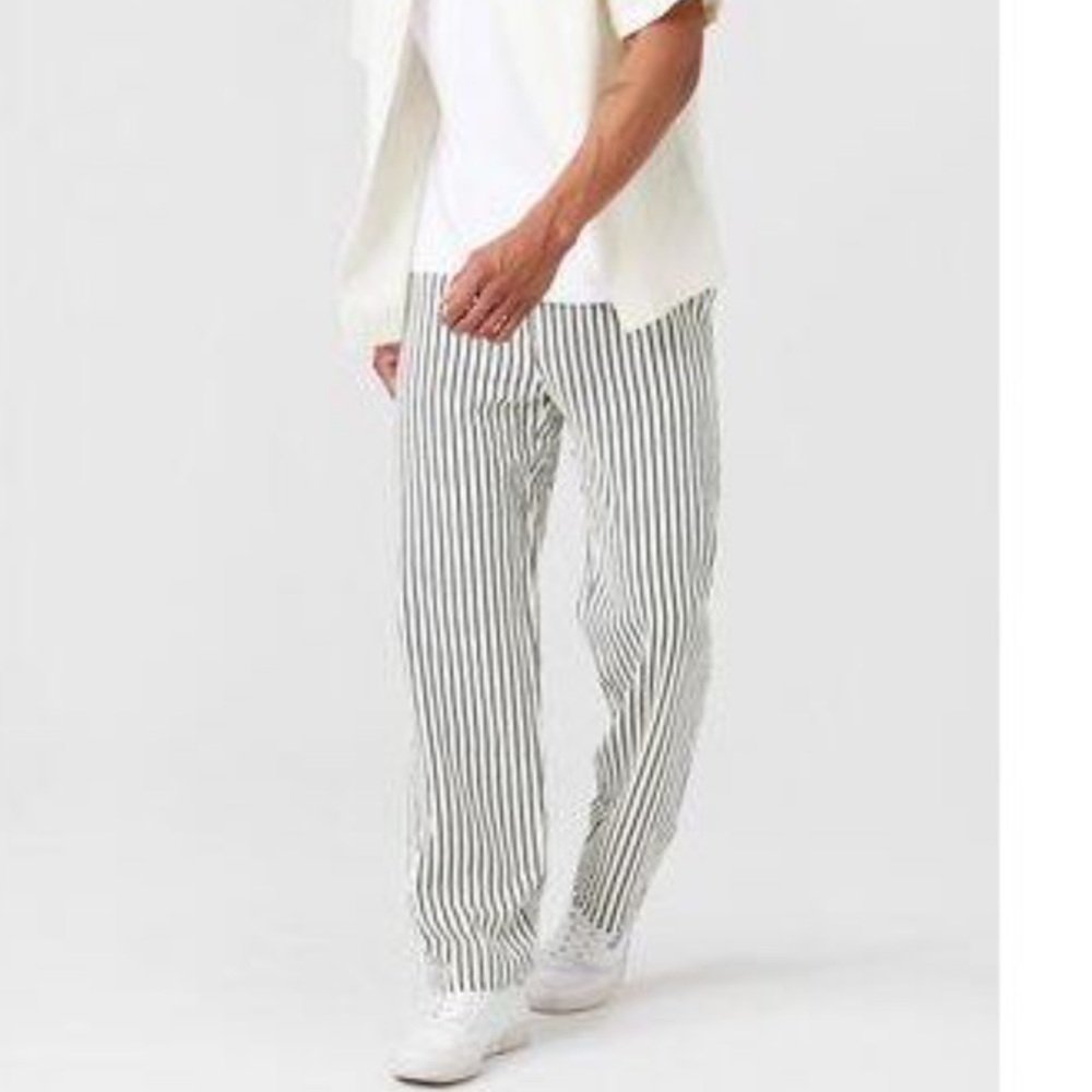 Forever 21 Men’s Linen  Striped Black White/Black Pants Size XL Elastic Waist